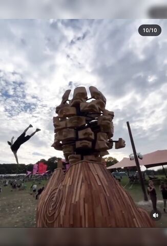 Excited Man Jumps Off Wooden Sculpture And Breaks His Spine