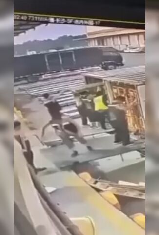 Chinese Worker Unloading Truck Crushes Co Workers