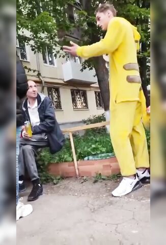 Asshole In Pikachu Costume Knocks Out Drunk Guy With A Kick To The Head