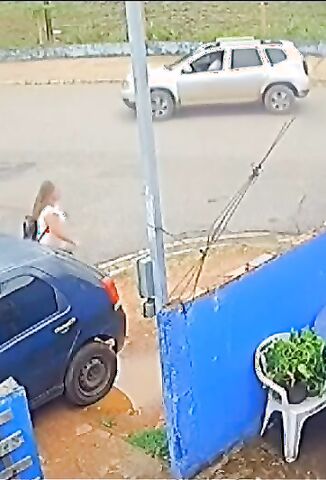 Woman Surprised By Flying Pedestrian