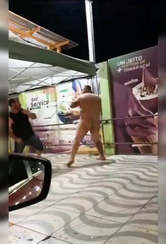 Naked Fat Guy Gets Knocked Out Cold