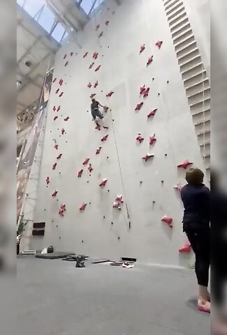 Polish Guy Doesn't Wear A Safety Harness Falls From Top Of Climbing Wall