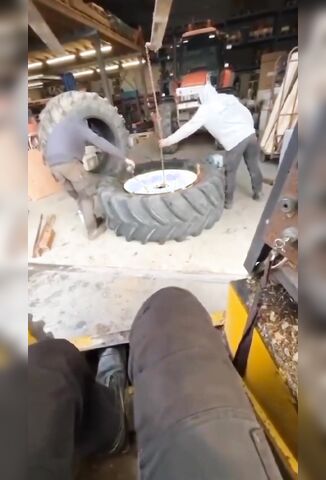Inflating A Tractor Tyre Sends Unlucky Worker Into Another Realm