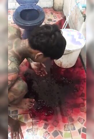 Tattooed Gangster Vomiting Insane Amount Of Blood Then Digging Through It