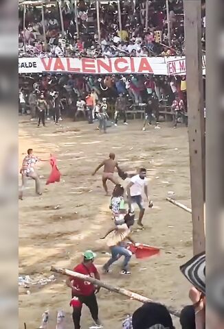 Naked Fatty Has His Intestines Turned Inside Out By Rampaging Bull