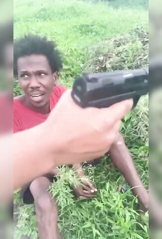 Thief Sitting In The Bushes Has His Hands Shot As Punishment