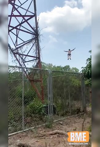 Man Swan Dives From Very Tall Electricity Tower