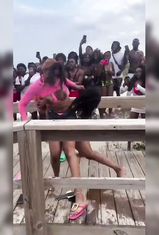 Titties Fly Out And Weaves Invade During Beach Brawl