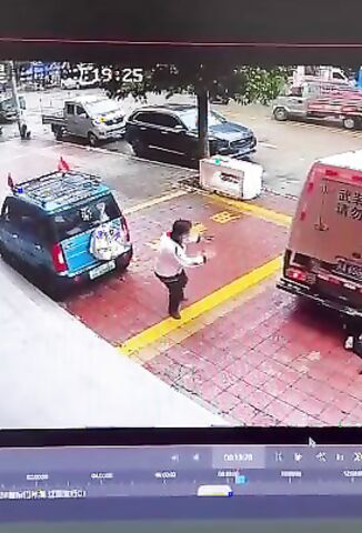 Security Guard Gets Out To Guard The Area And Gets Run Down By His Colleague