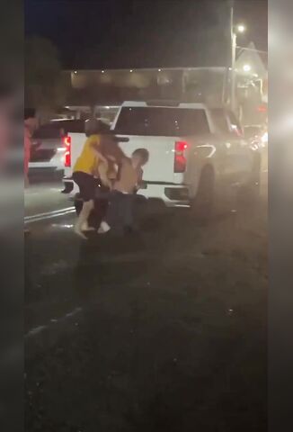 Guy Get Beaten And Slammed Into Pickups Hitch His Belt Catches And He Gets Dragged