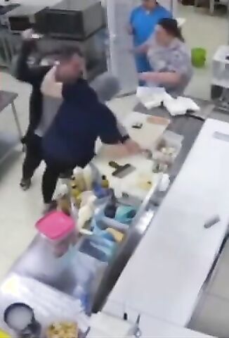 Crazed Man Stabs A Chubby Girl In The Kitchen Like A Potato