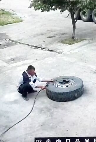 Man Launched Into Orbit When Tyre Explodes Off The Rim