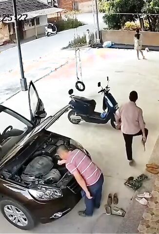 Old Dude Fixing His Car Runs Himself Over