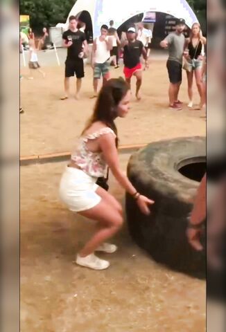 Hot Girl Folded In Half When A Big Tyre Falls On Her