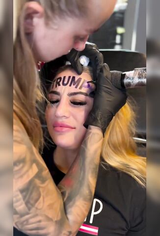 Thick Only Fans Girl Gets A Trump Tattoo On Her Forehead