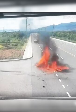 Unlucky Biker Gets Wiped Out Then Catches Fire For Good Measure