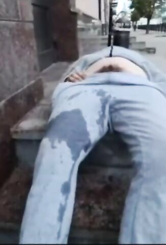 Wasted Russian With A Micro Penis Pisses Himself In The Street