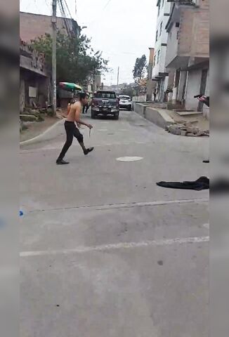 Crazy Man Armed With A Knife Shot By Peruvian Police In The Street