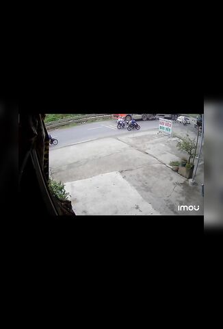 Biker In A Hurry Becomes Roadkill Under The Wheels Of A Passing Truck