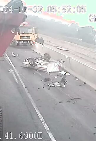 Road Worker Gets Squashed When Out Of Control Truck Makes An Entrance