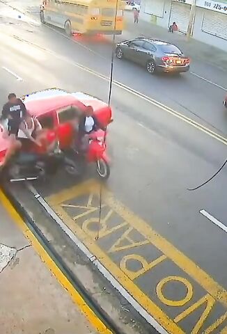 Out Of Control Car Drifts Into A Group Of Bikers Like Bowling Pins