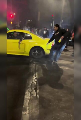 Mustang Slaps Dude To The Ground Then Gives Him A Face Full Of Exhaust Fumes