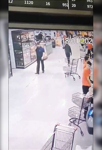 Supermarket Manager Knocked Clean Out By A Disgruntled Man With A Shovel