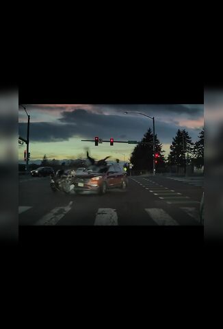 Turning Car Sends Biker Spinning Through The Air