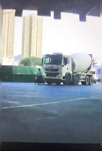 Man Turns Into Cartoon Legs When Concrete Truck Tries To Squish Him