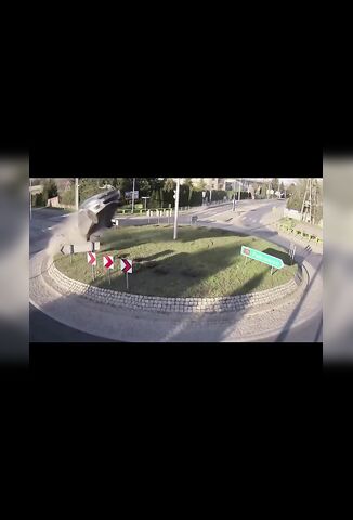 Crazy Driver On A Roundabout In Poland