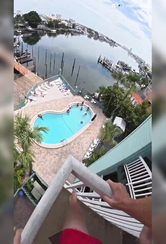 Pool Jumper Lands And Turns The Water Red