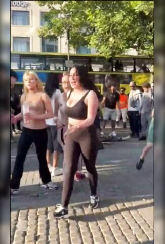 Guy Soccer Kicks Girl In The Face During Town Centre Brawl