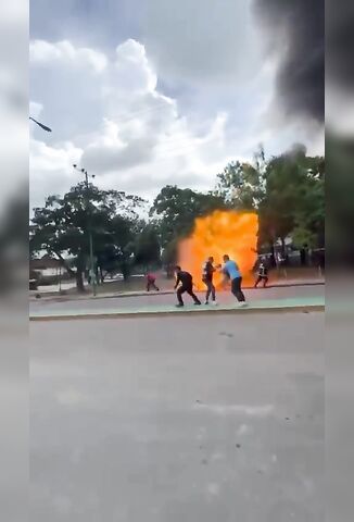 Firefighter Lit Up When Incoming Gas Cylinder Lands On Him