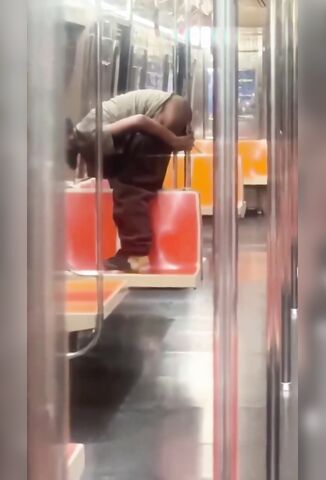 Sick SOB Wipes His Ass Crack On The Subway Hand Rails
