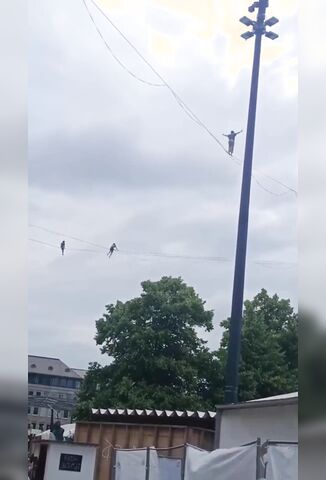 Walking The City Wires For Fun In South America