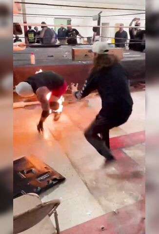 Wresters Agrees To Have His Crotch Set On Fire Then Weed Whacked