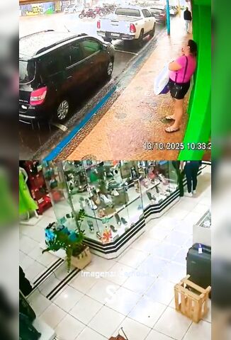 Woman Waiting Outside A Shop Starts Window Shopping