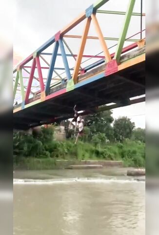 Two Daredevils Jump From A Bridge For Content But Forget They Cant Swim