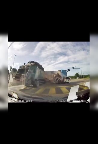 Truck Cab Is Demolished By Out Of Control Truck