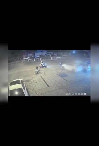 Two Girls Sitting On A Scooter Rear Ended By Speeding Car