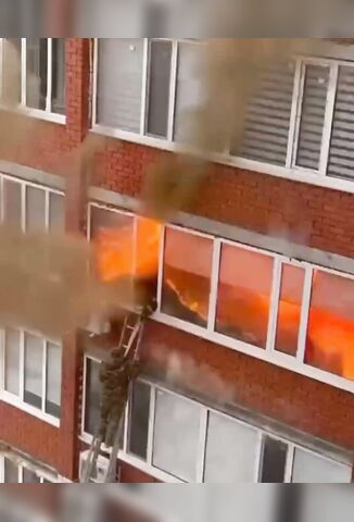 Firefighter Hanging Out Of Window Takes A Full Blast When Gas Cylinder Explodes