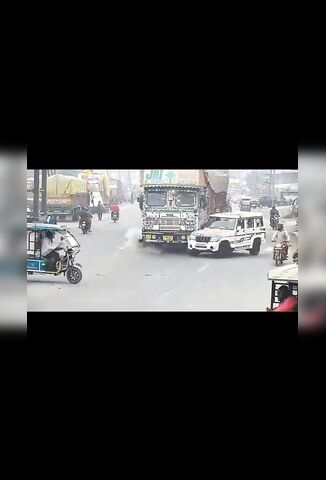 SUV Pulls Across Lanes Causing Truck To Topple And Crush It