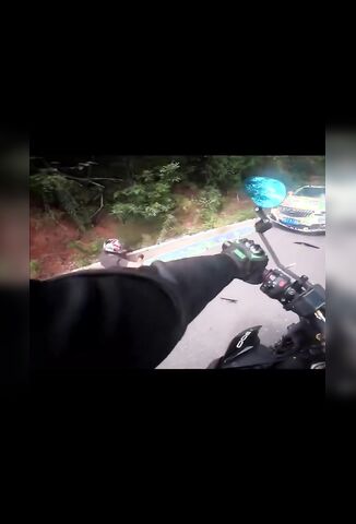 Chasing Biker Buddy Fails To Slow Down For The Roadworks