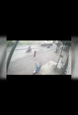 Loving Couple On A Bike Crash Head On With Oncoming Truck