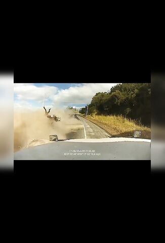 Biker Becomes Flying Ragdoll When Truck Breaks Through Central Barrier