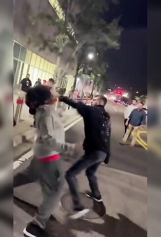 White Guy Knocks The Pants Off Black Guy During Street Fight