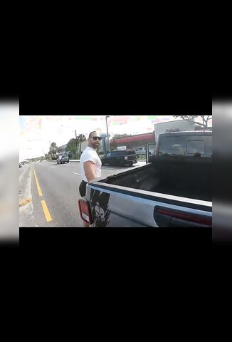 Dipshit Biker Getting Angry At Pickup That Was Already In The Road