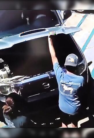Man Slams Girls Hand Under Hood
