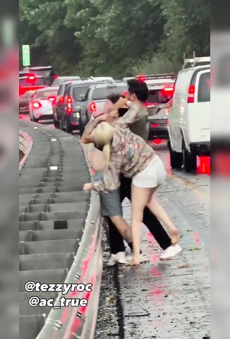 Man Gets Chocked Out On The Highway In Front Of His Girl